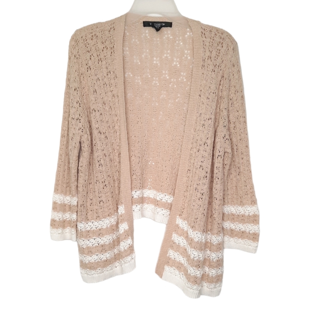 89th & Madison Open Front Drape Cardigan Beige White Loose Knit Womens Size L